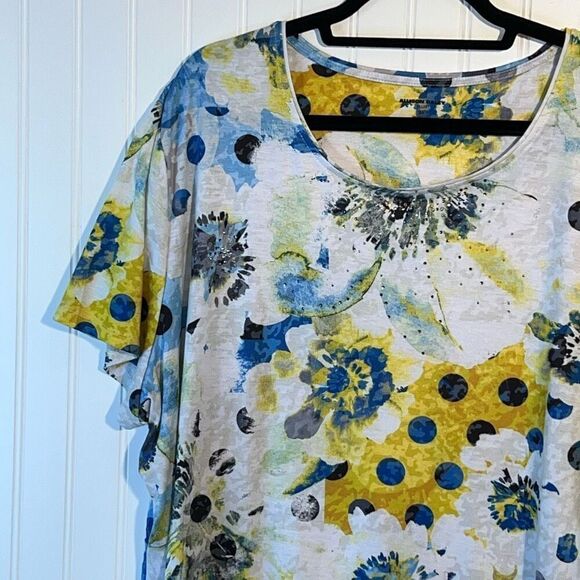 Allison Daley Pullover Top Women 3Xlarge Embellished Rhinestone Floral Short SLV - Picture 2 of 10